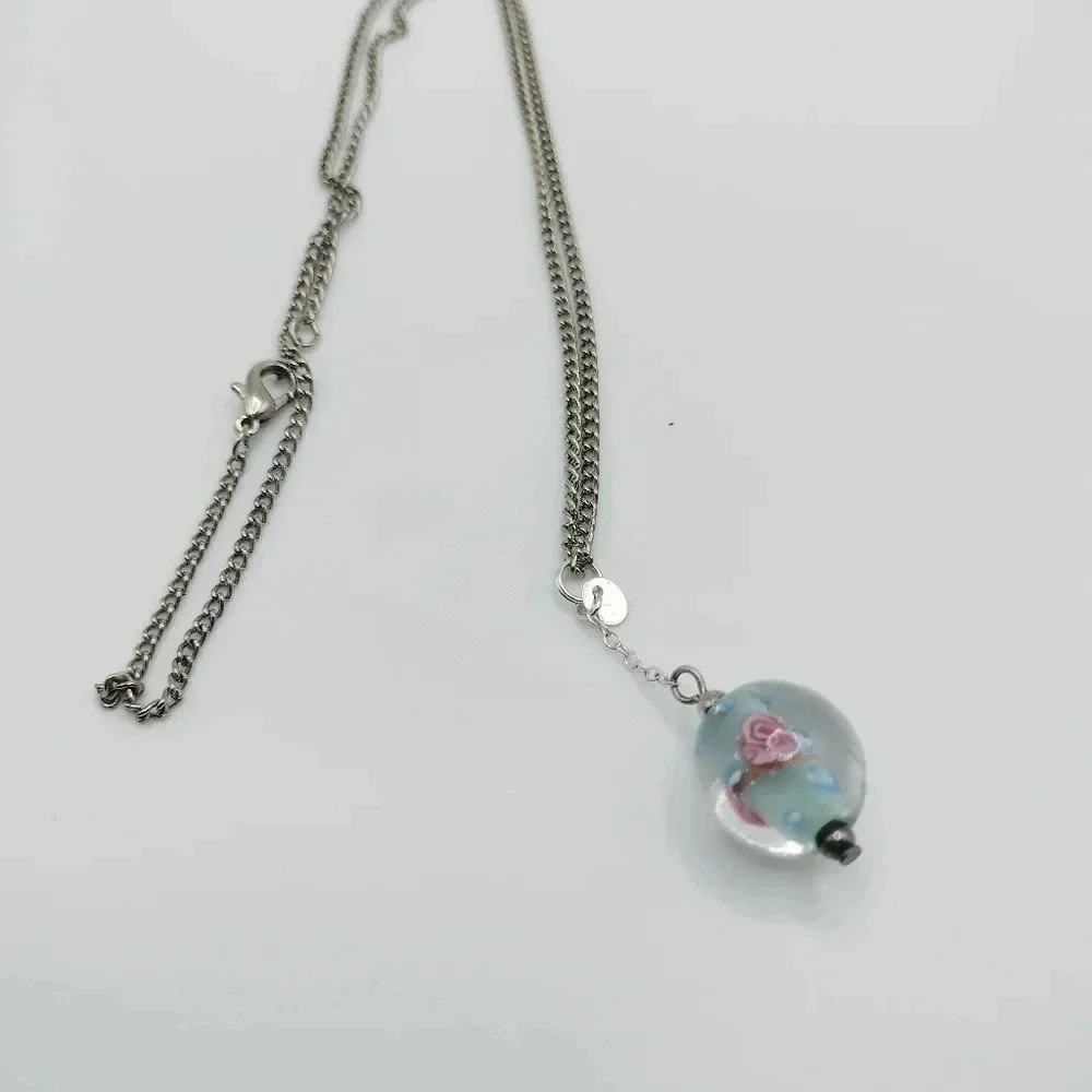 Glass Bead Silver Tone Dangle Floral Pendant Circle Signed SUC925CH